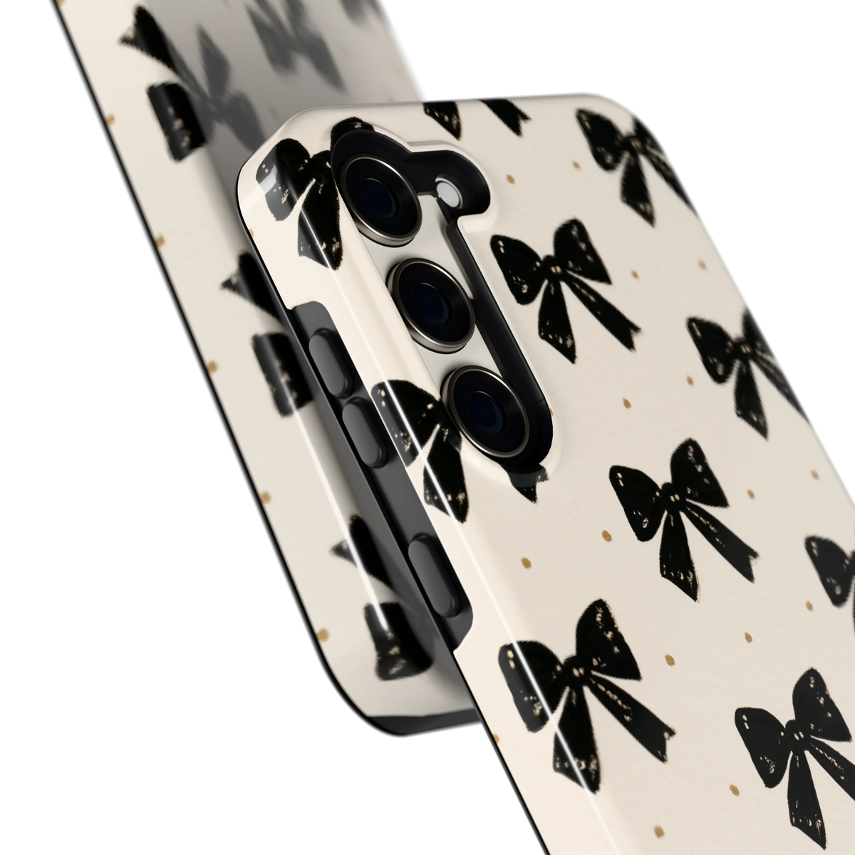 Zwarte strikjes hoesje voor Galaxy S23+, close-up