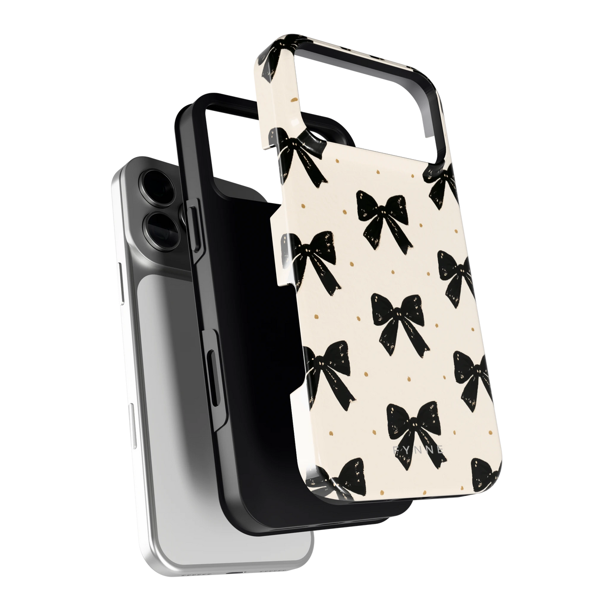 Zwarte strikjes hoesje voor iPhone 18 Pro Max, los van de telefoon