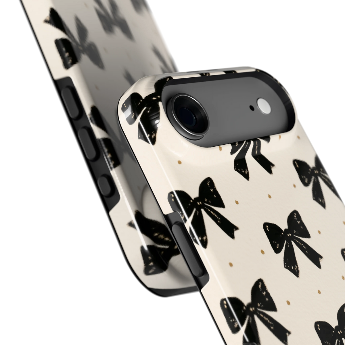 Zwarte strikjes hoesje voor iPhone Air, close-up