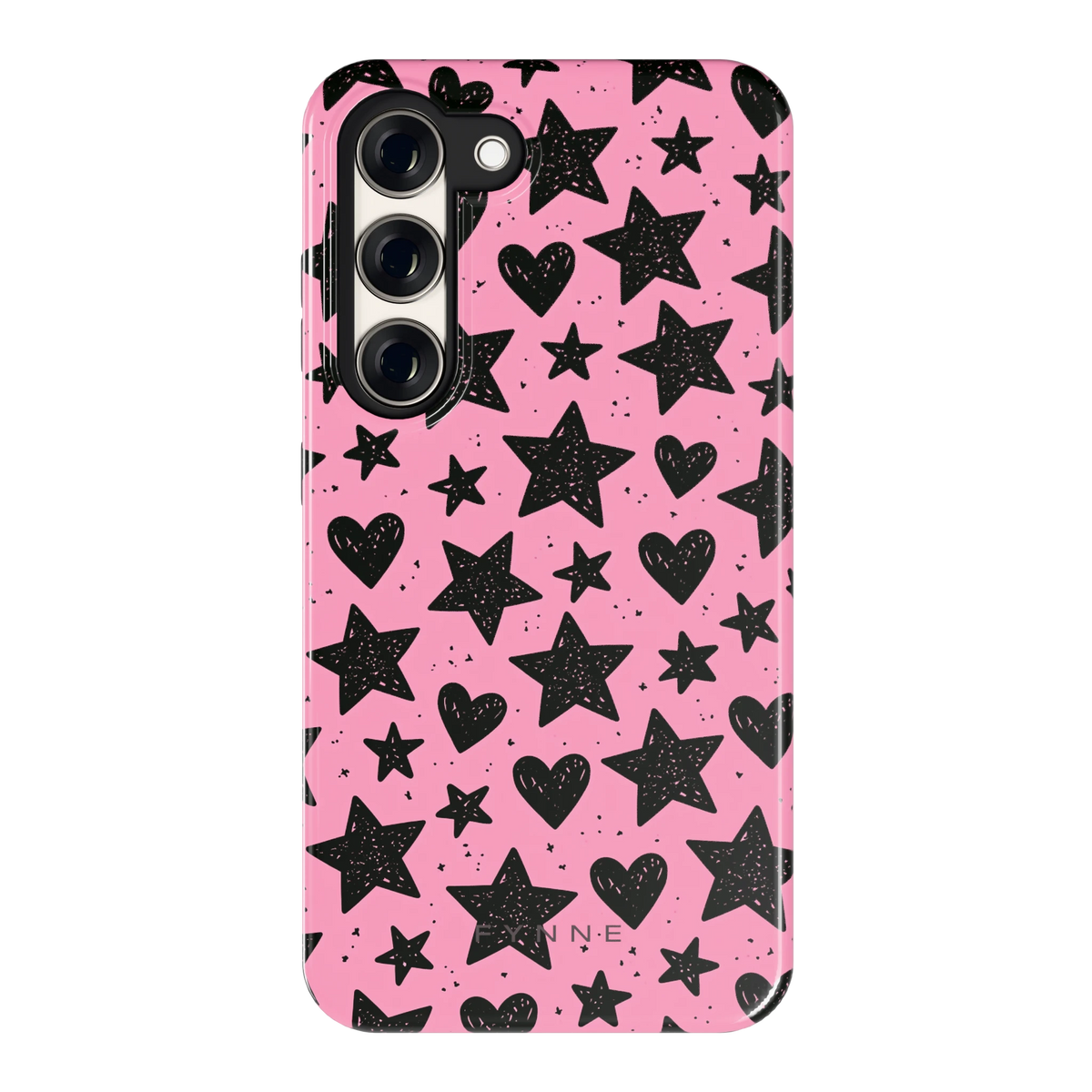 Zwarte sterren en hartjes hoesje voor Galaxy S23, achterkant