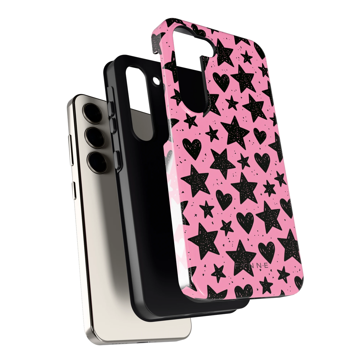 Zwarte sterren en hartjes hoesje voor Galaxy S23, los van de telefoon