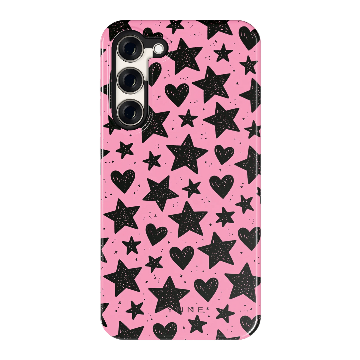 Zwarte sterren en hartjes hoesje voor Galaxy S23+, achterkant