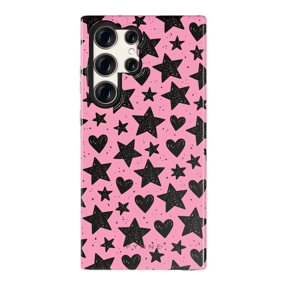 Zwarte sterren en hartjes hoesje voor Galaxy S23 Ultra, achterkant
