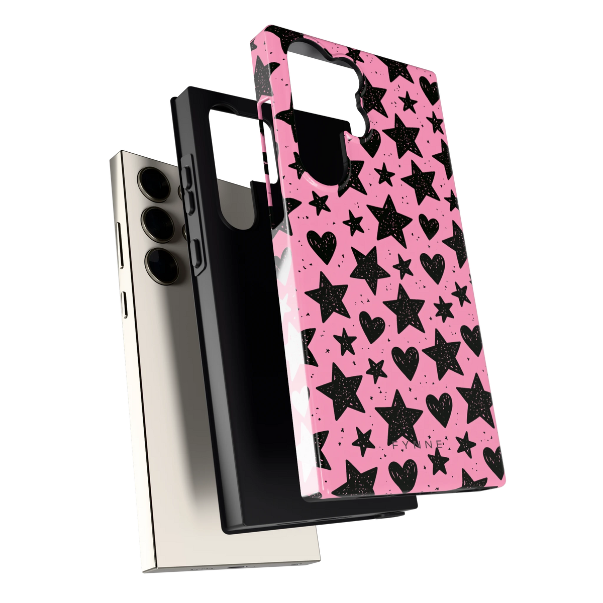 Zwarte sterren en hartjes hoesje voor Galaxy S23 Ultra, los van de telefoon