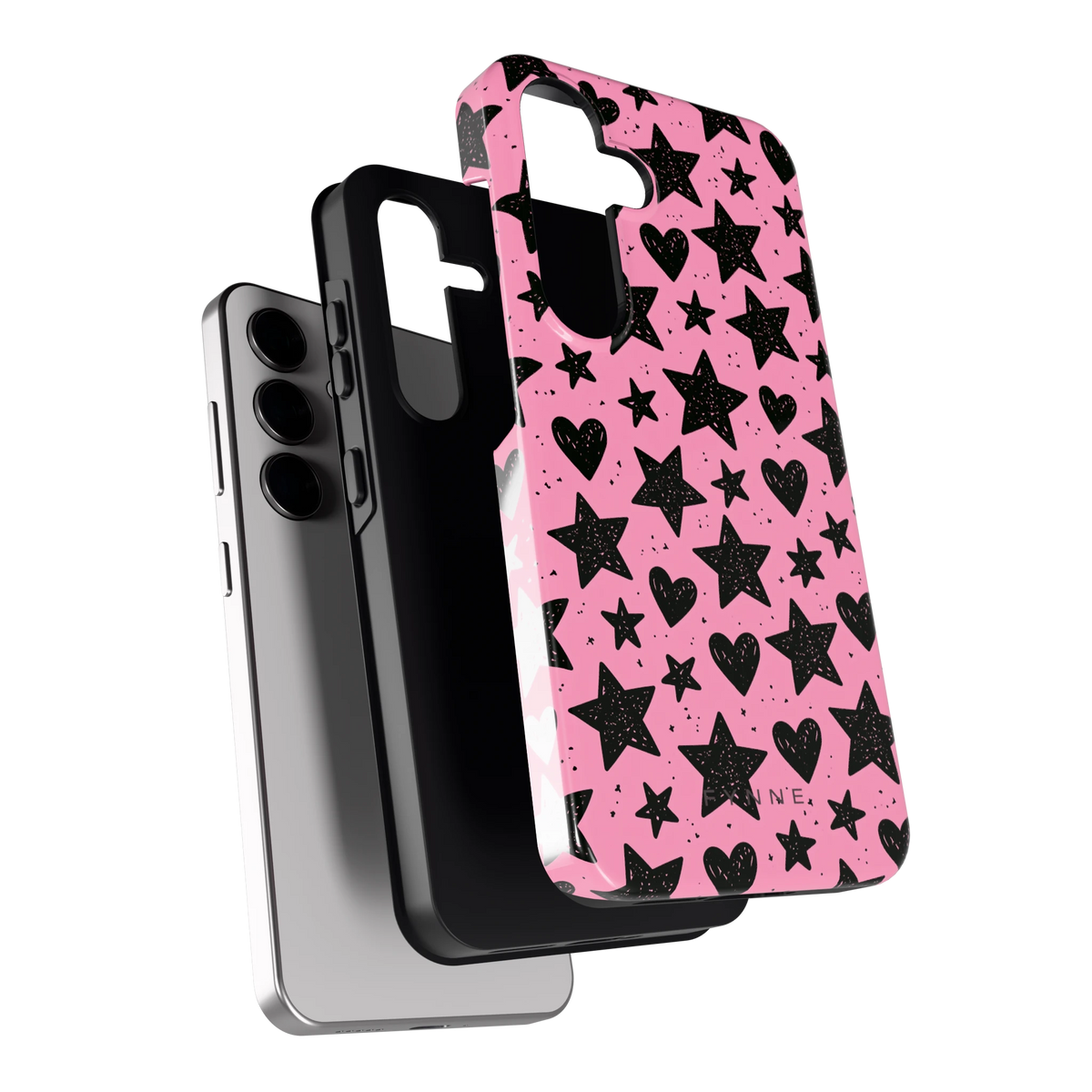 Zwarte sterren en hartjes hoesje voor Galaxy S24, los van de telefoon