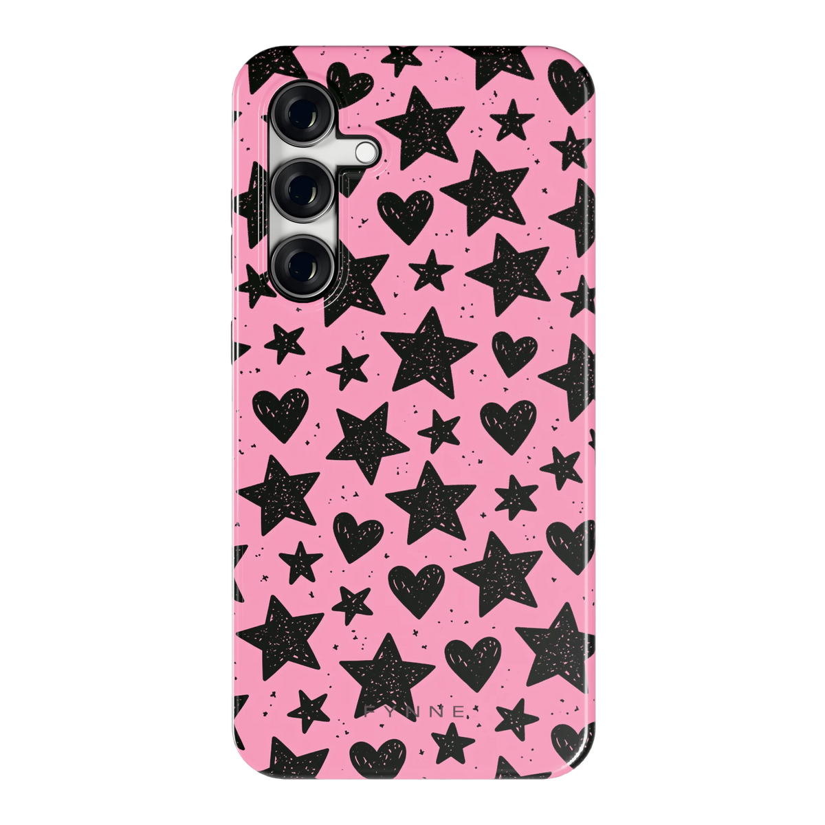 Zwarte sterren en hartjes hoesje voor Galaxy S24 FE, achterkant
