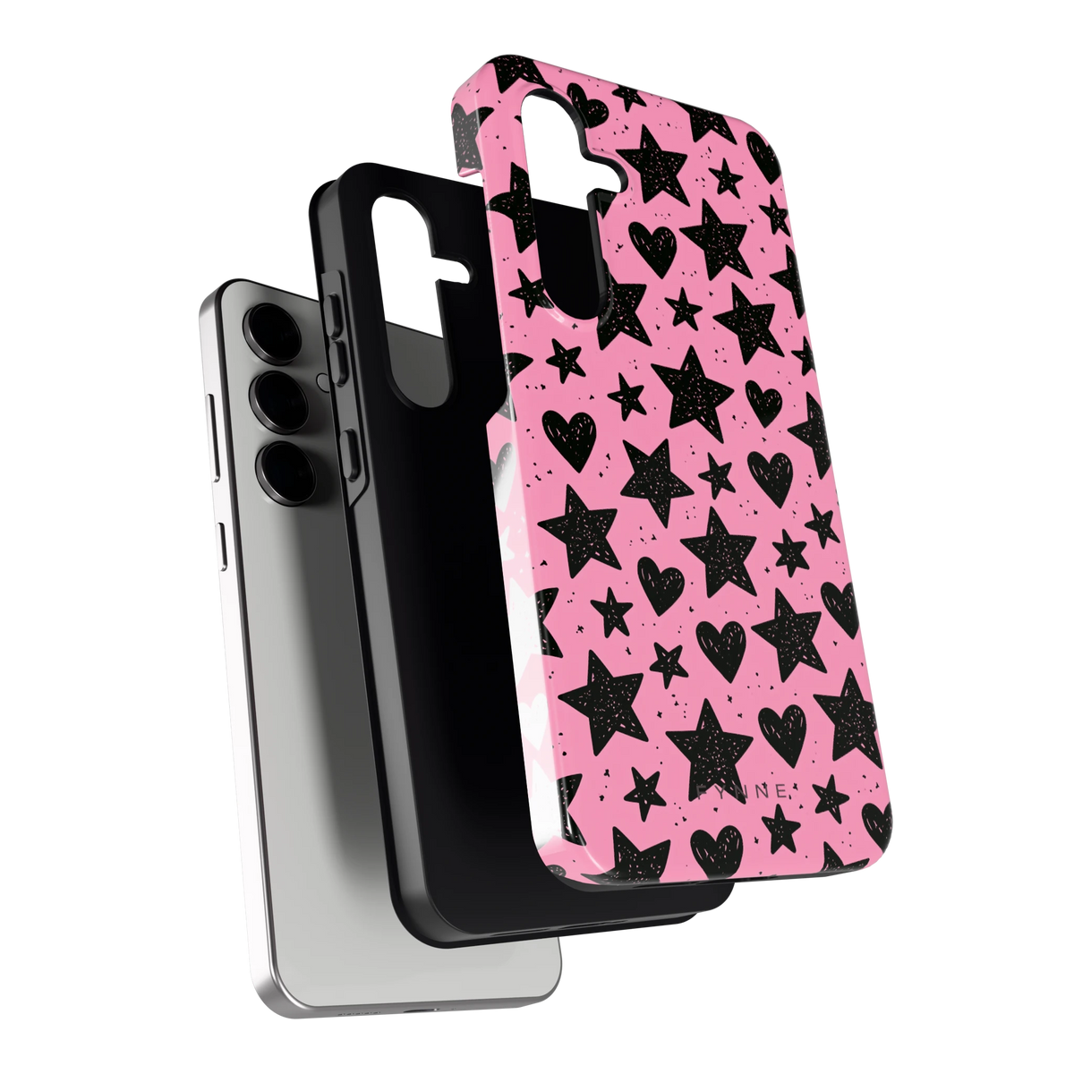 Zwarte sterren en hartjes hoesje voor Galaxy S24 FE, los van de telefoon
