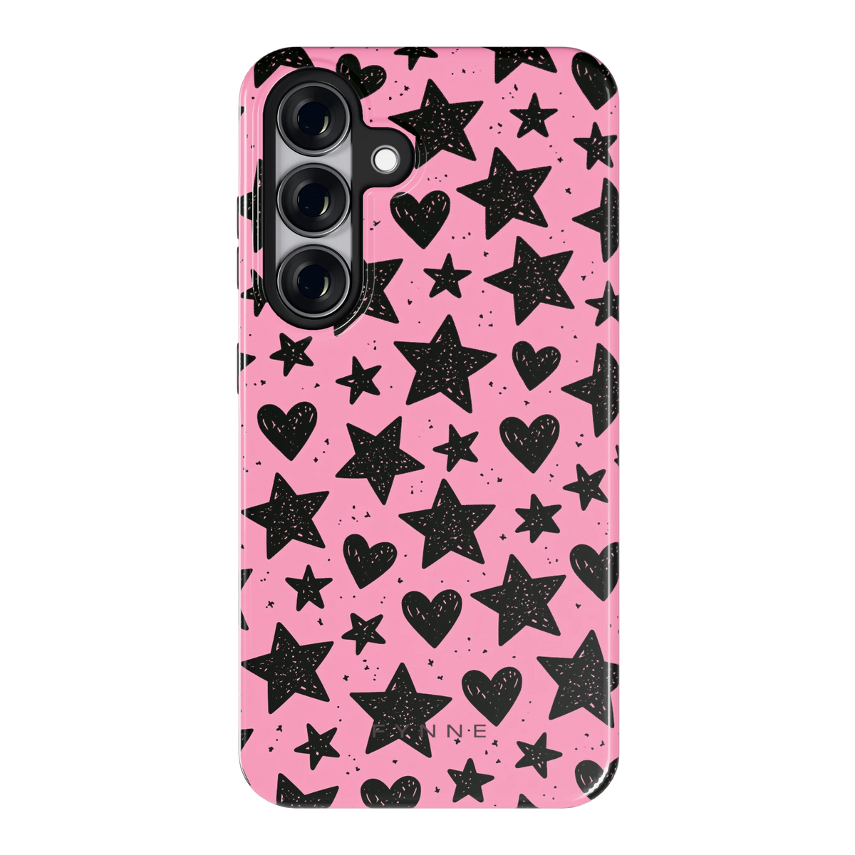 Zwarte sterren en hartjes hoesje voor Galaxy S25, achterkant