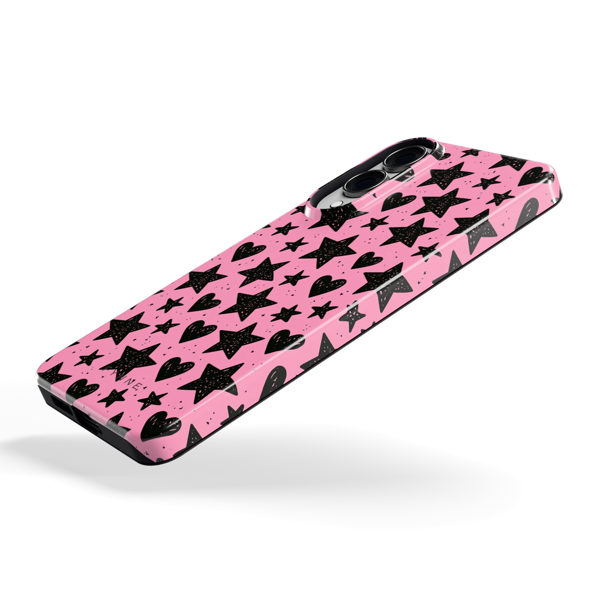 Zwarte sterren en hartjes hoesje voor Galaxy S25 Edge, schuin