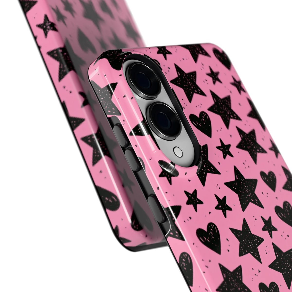 Zwarte sterren en hartjes hoesje voor Galaxy S25 Edge, close-up