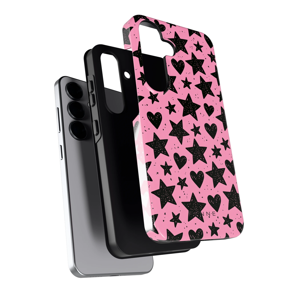 Zwarte sterren en hartjes hoesje voor Galaxy S25, los van de telefoon