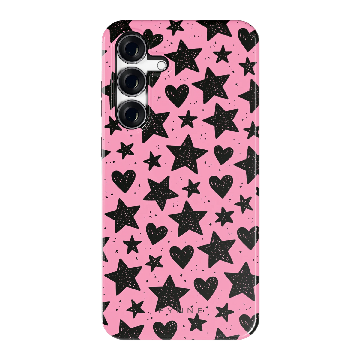 Zwarte sterren en hartjes hoesje voor Galaxy S25 FE, achterkant