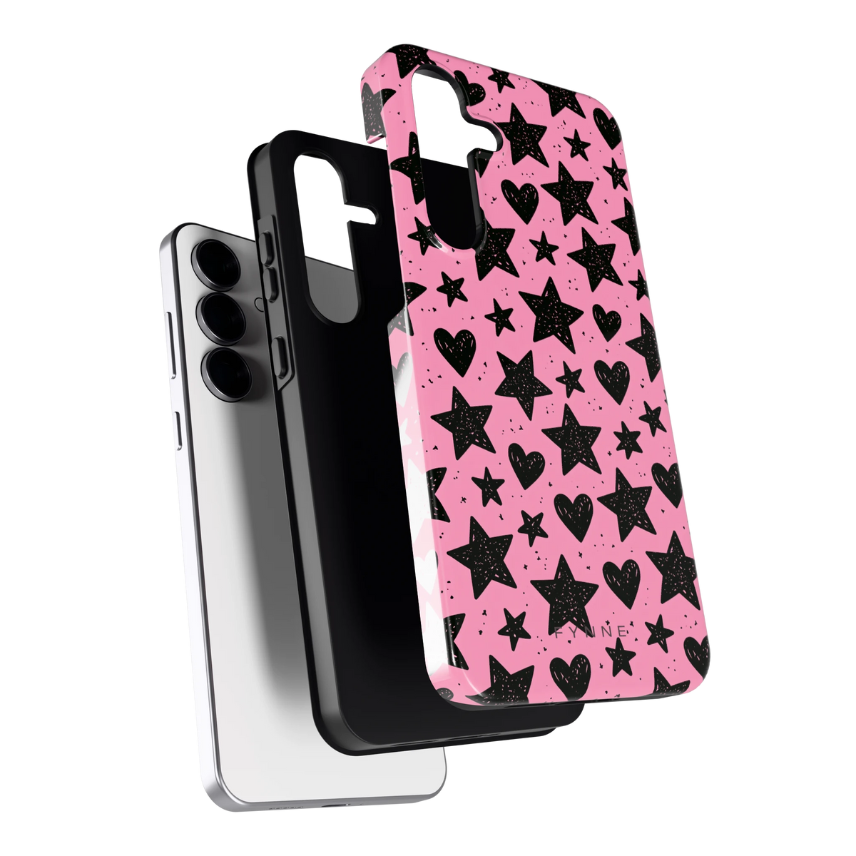Zwarte sterren en hartjes hoesje voor Galaxy S25 FE, los van de telefoon