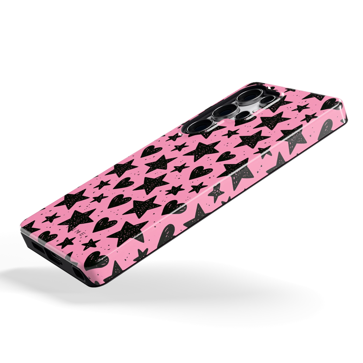 Zwarte sterren en hartjes hoesje voor Galaxy S25 Ultra, schuin
