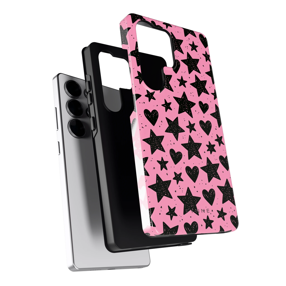 Zwarte sterren en hartjes hoesje voor Galaxy S25 Ultra, los van de telefoon