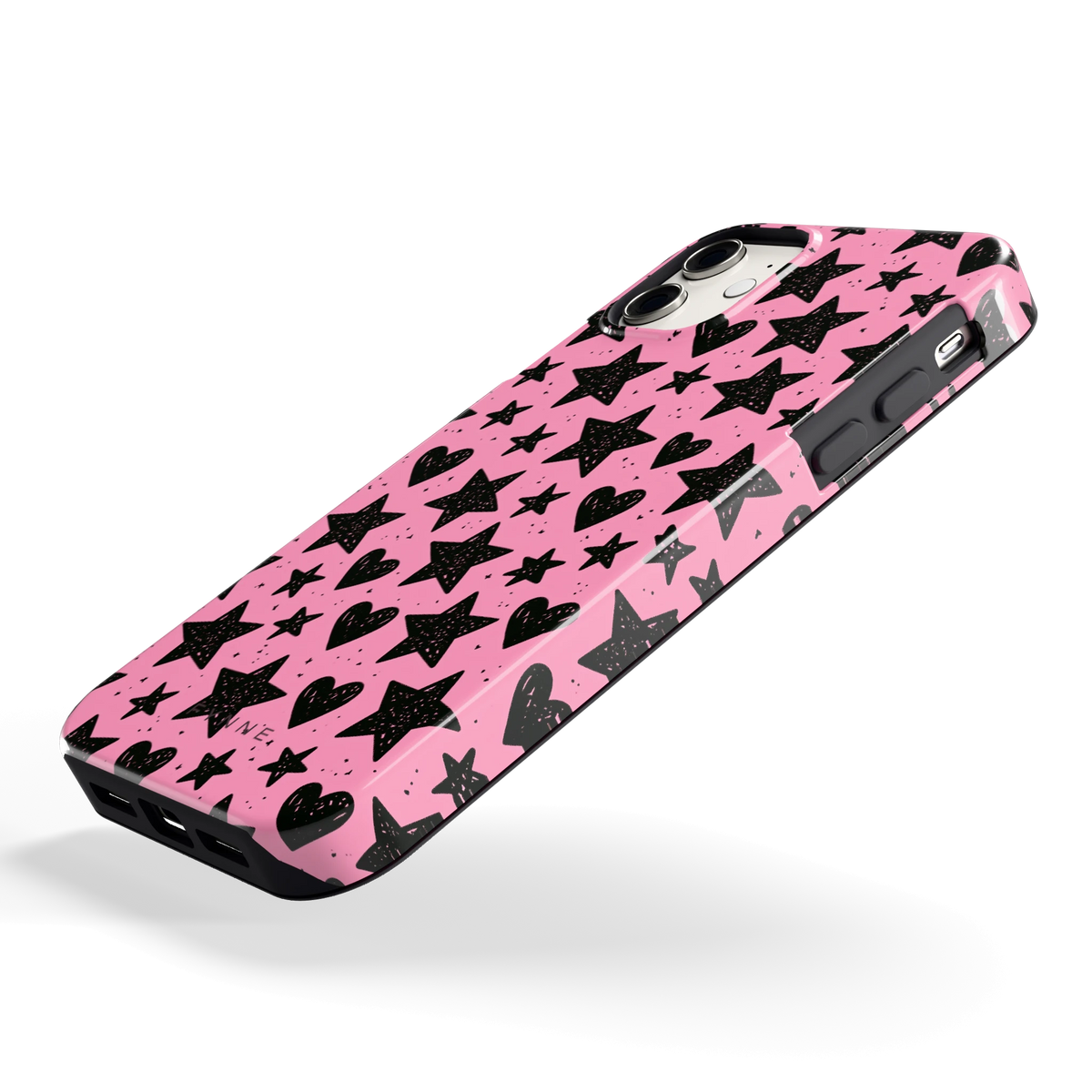 Zwarte sterren en hartjes hoesje voor iPhone 11, schuin
