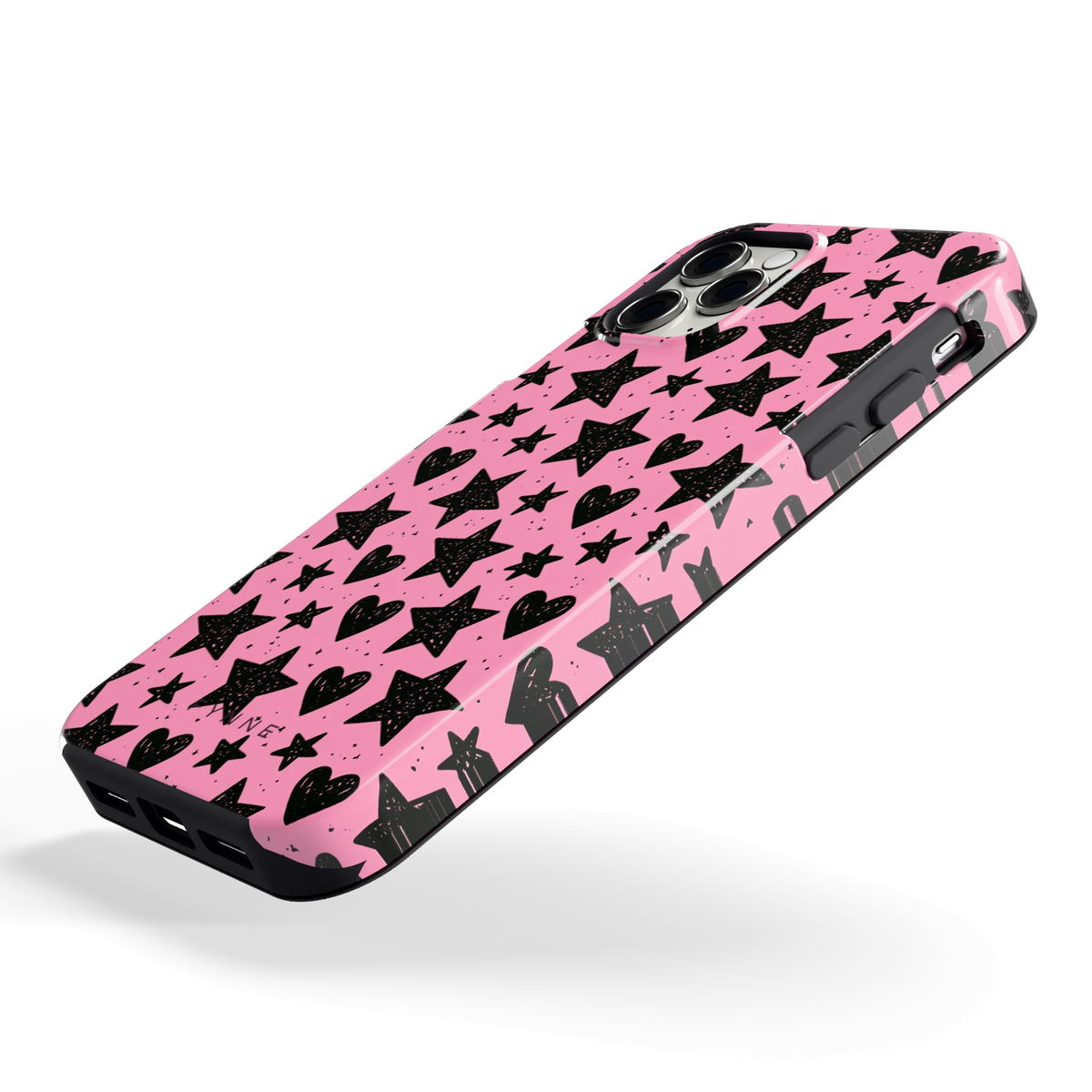 Zwarte sterren en hartjes hoesje voor iPhone 11 Pro, schuin