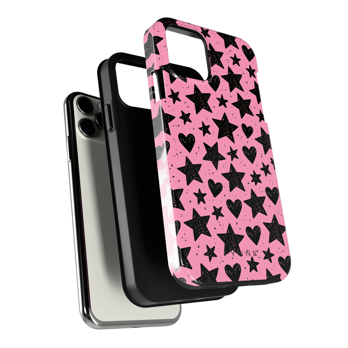 Zwarte sterren en hartjes hoesje voor iPhone 11 Pro, los van de telefoon