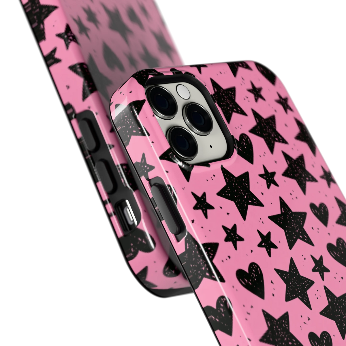 Zwarte sterren en hartjes hoesje voor iPhone 11 Pro Max, close-up