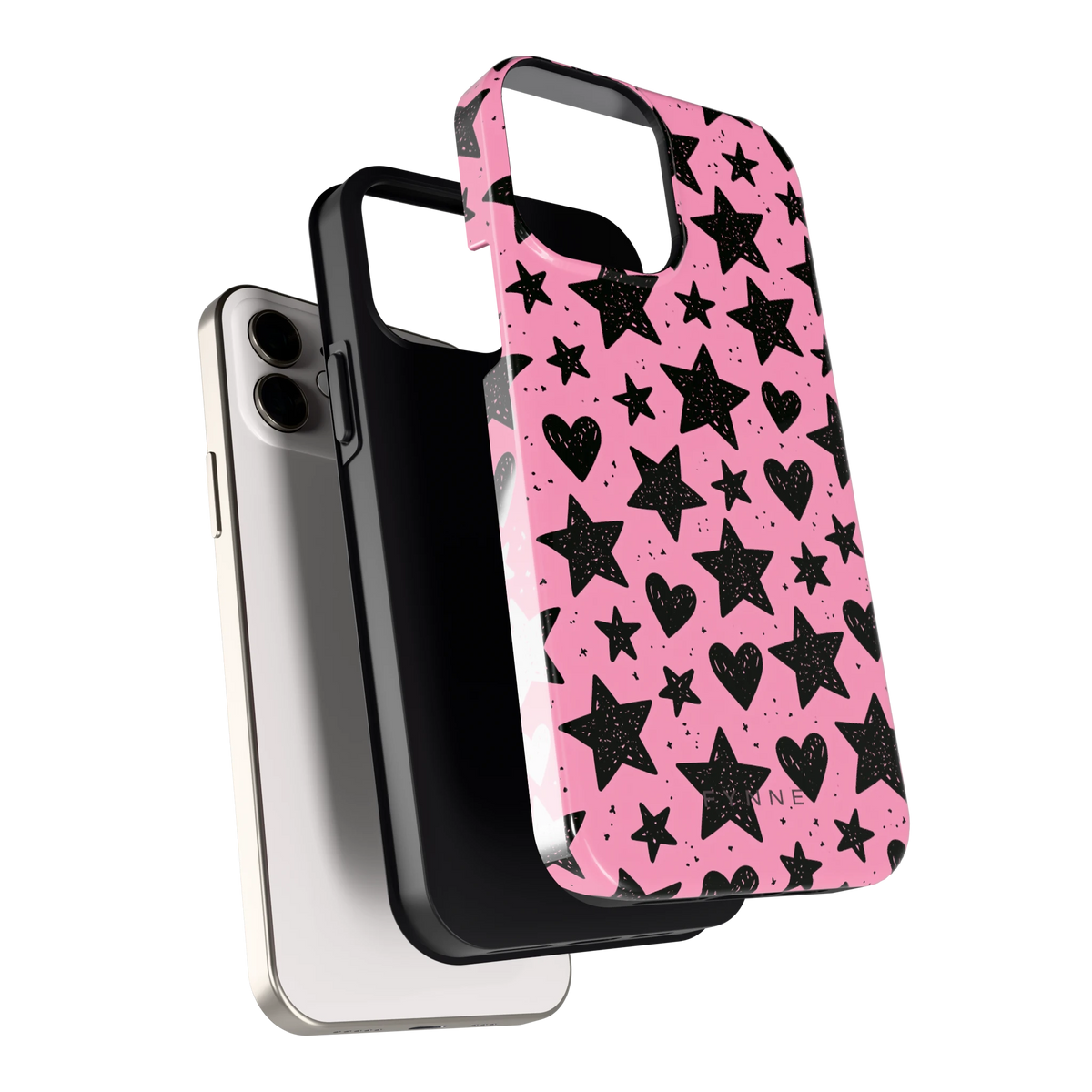 Zwarte sterren en hartjes hoesje voor iPhone 12, los van de telefoon