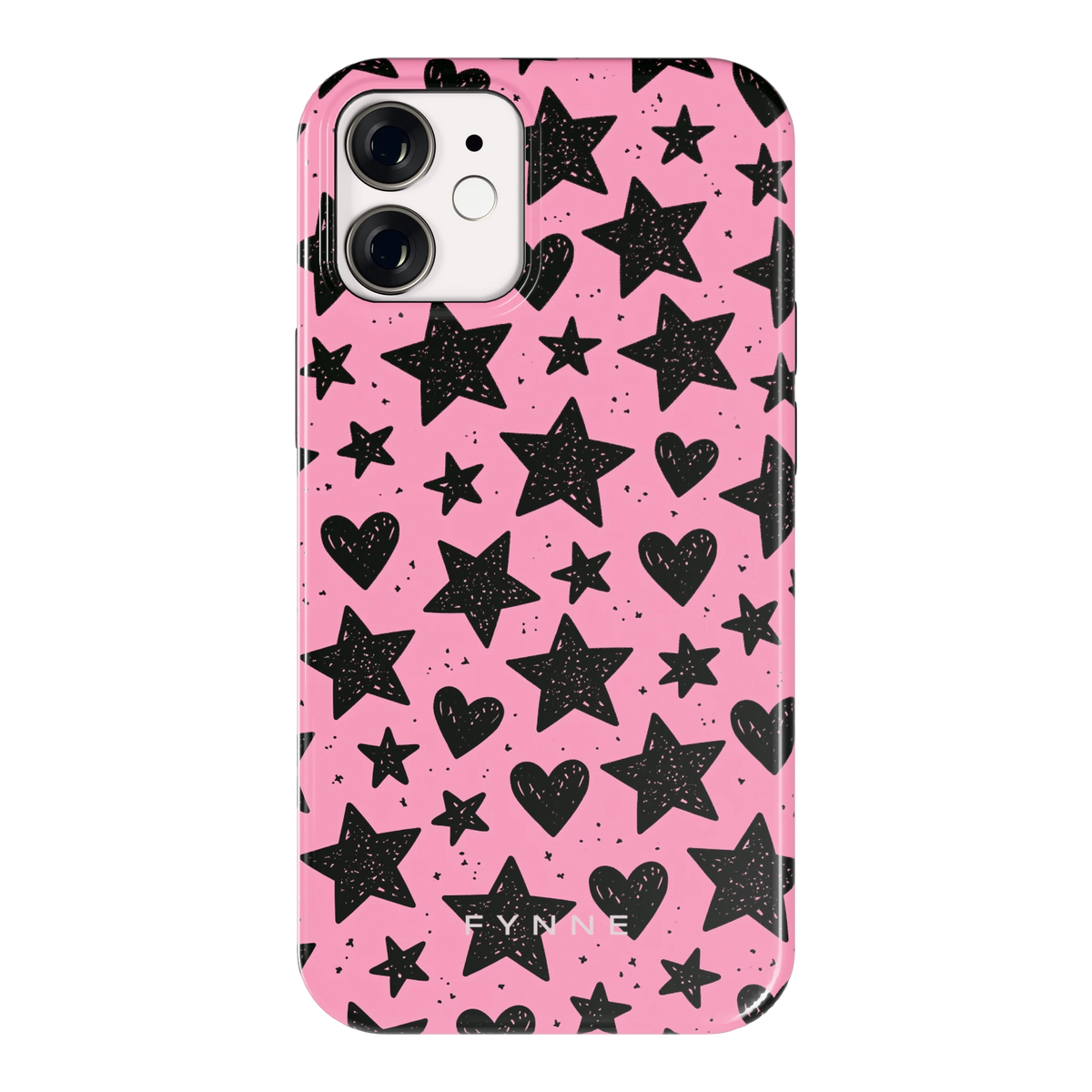 Zwarte sterren en hartjes hoesje voor iPhone 12 mini, achterkant
