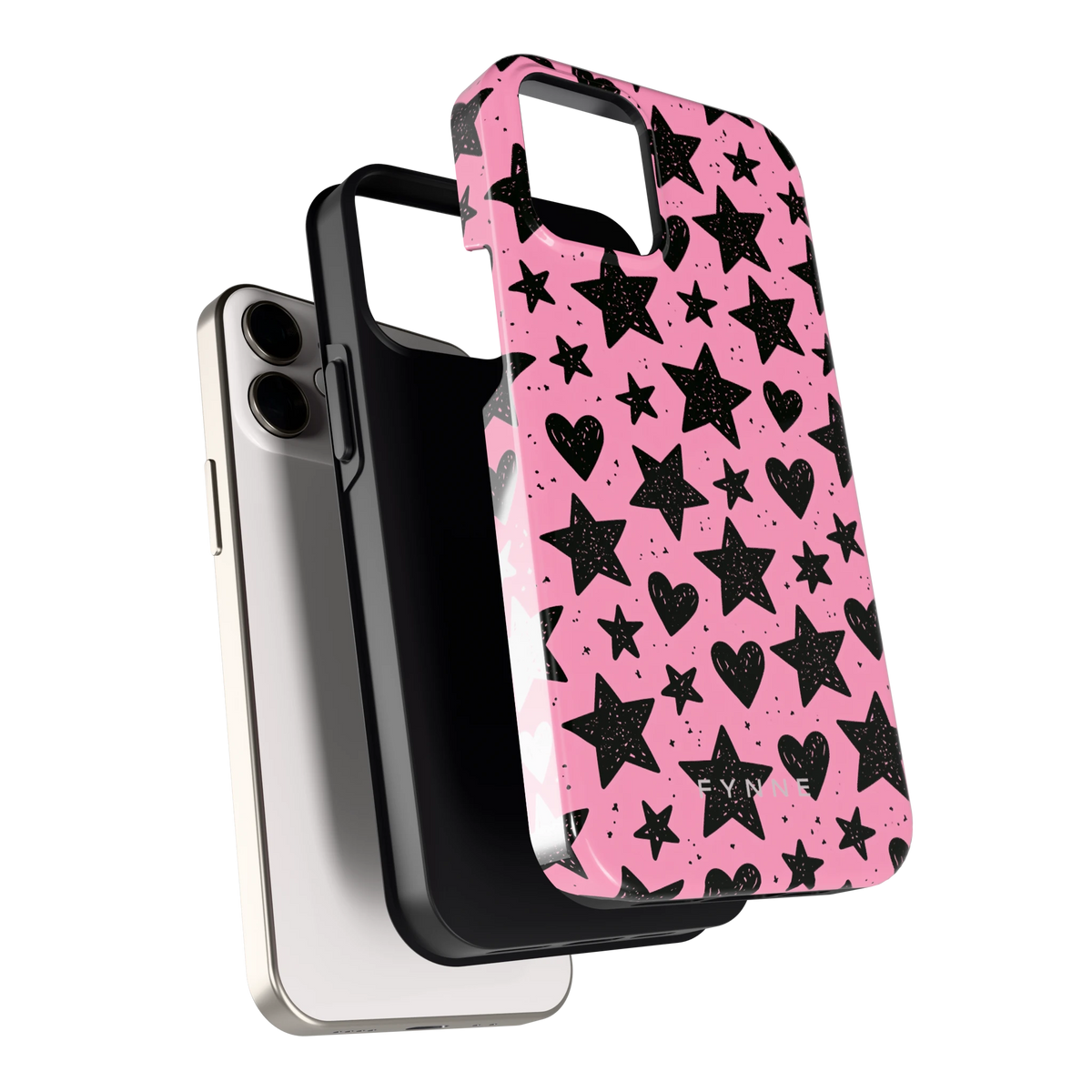 Zwarte sterren en hartjes hoesje voor iPhone 12 mini, los van de telefoon