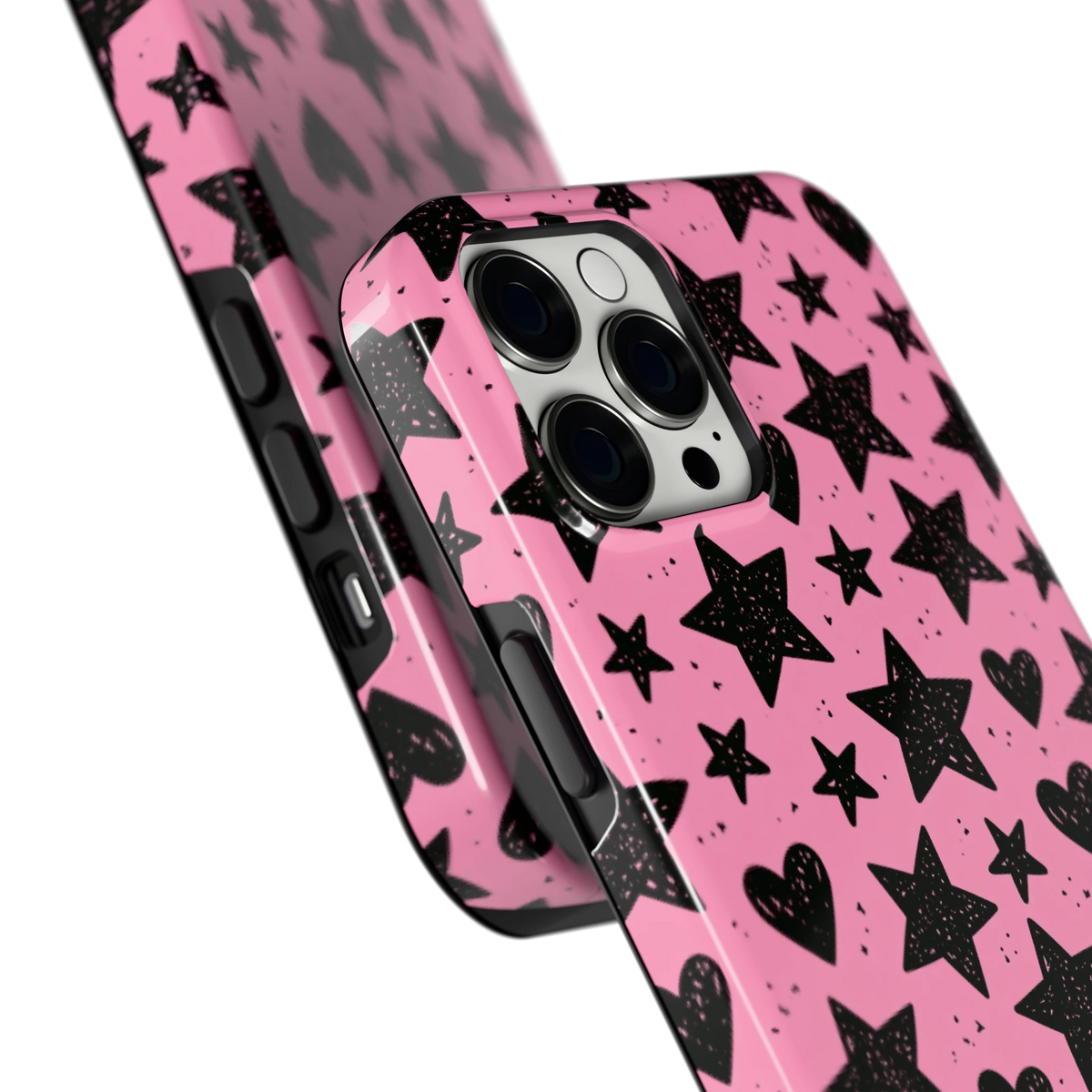 Zwarte sterren en hartjes hoesje voor iPhone 12 Pro Max, close-up