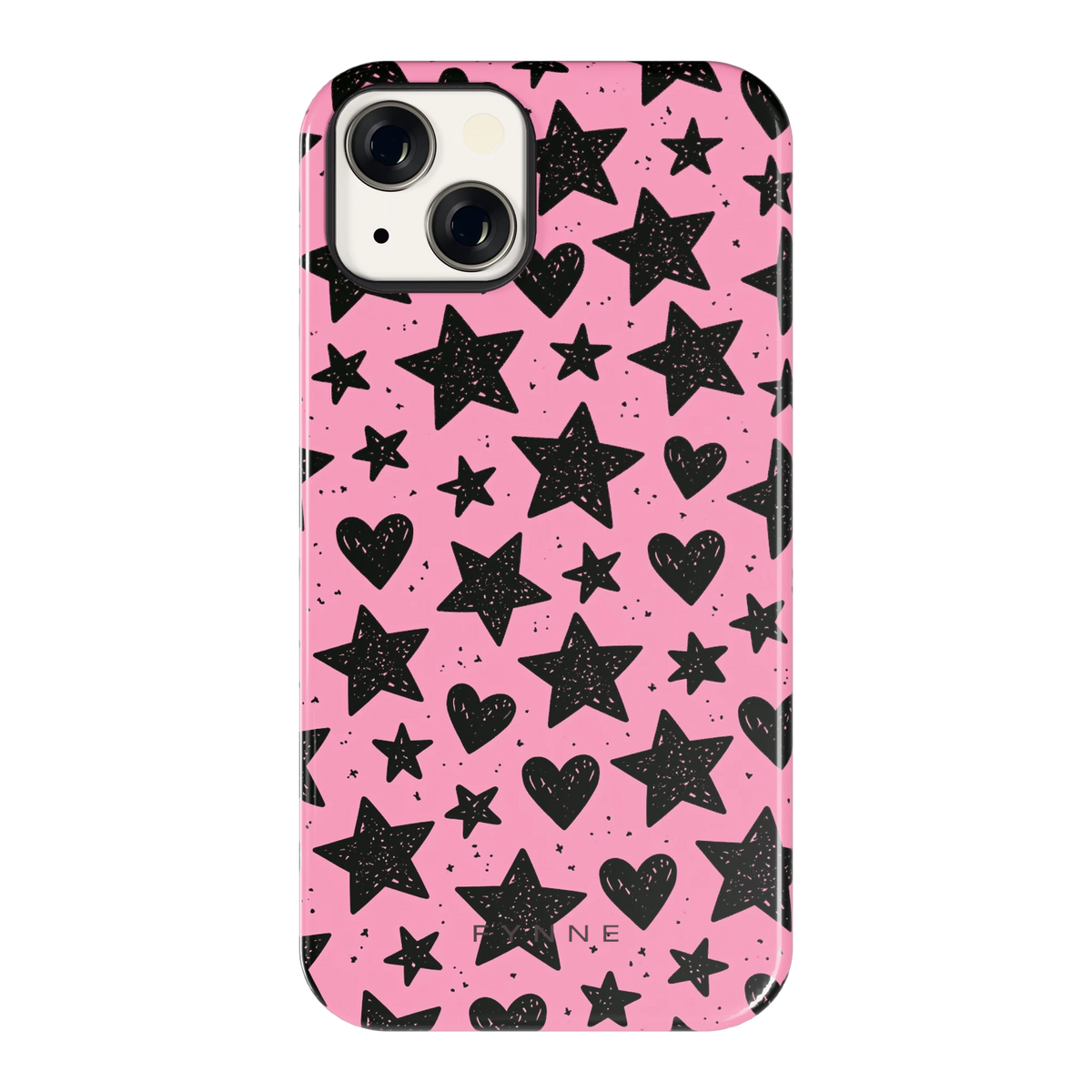 Zwarte sterren en hartjes hoesje voor iPhone 13, achterkant