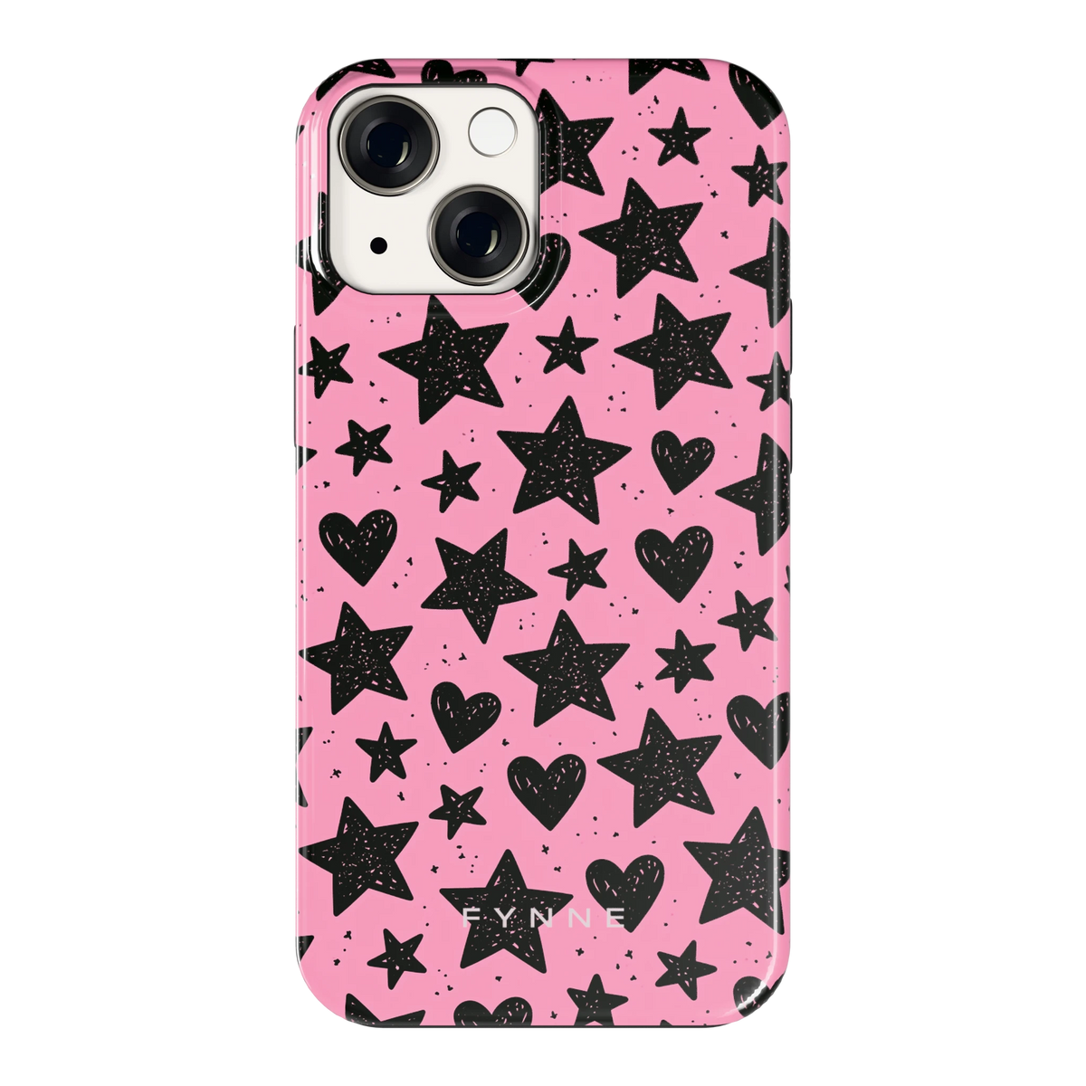 Zwarte sterren en hartjes hoesje voor iPhone 13 mini, achterkant