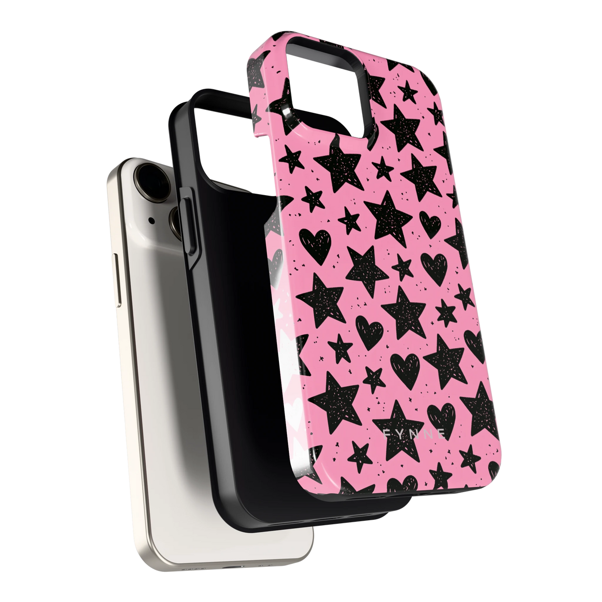 Zwarte sterren en hartjes hoesje voor iPhone 13 mini, los van de telefoon