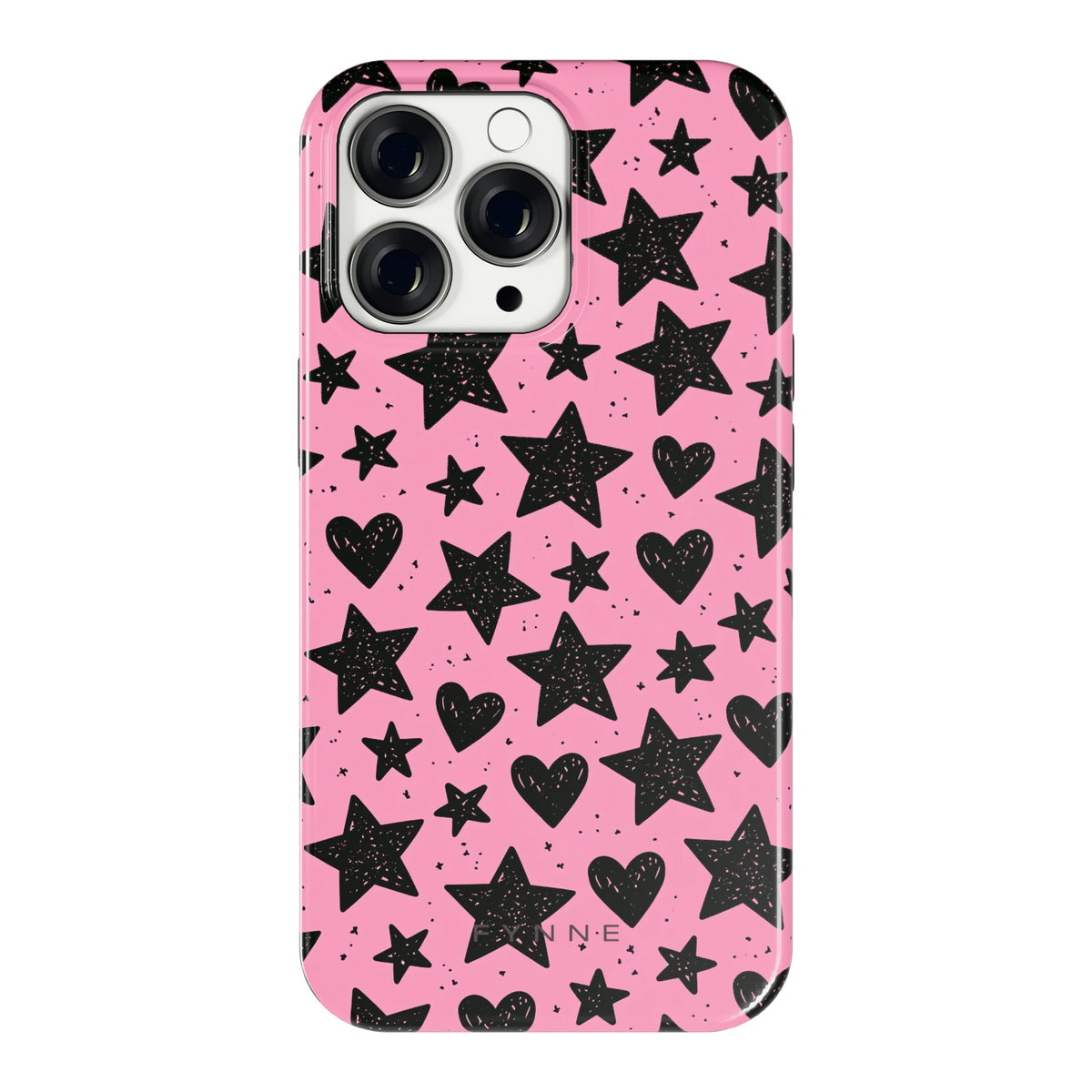 Zwarte sterren en hartjes hoesje voor iPhone 13 Pro, achterkant