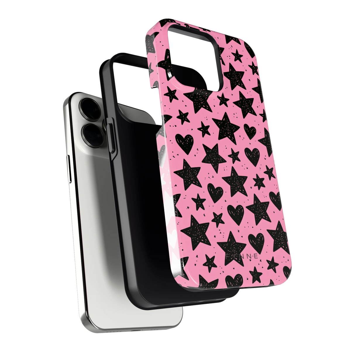 Zwarte sterren en hartjes hoesje voor iPhone 13 Pro, los van de telefoon