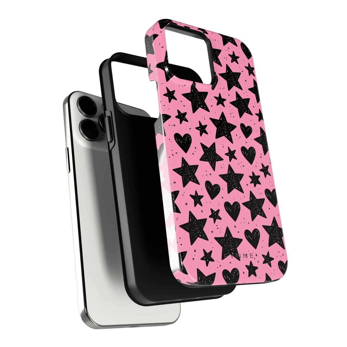 Zwarte sterren en hartjes hoesje voor iPhone 13 Pro Max, los van de telefoon