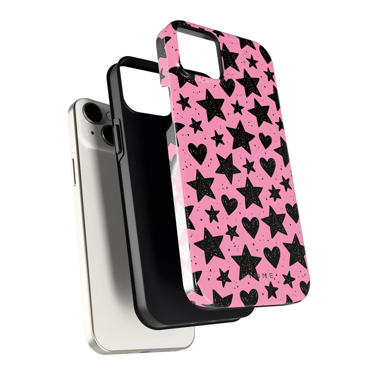 Zwarte sterren en hartjes hoesje voor iPhone 14 Plus, los van de telefoon