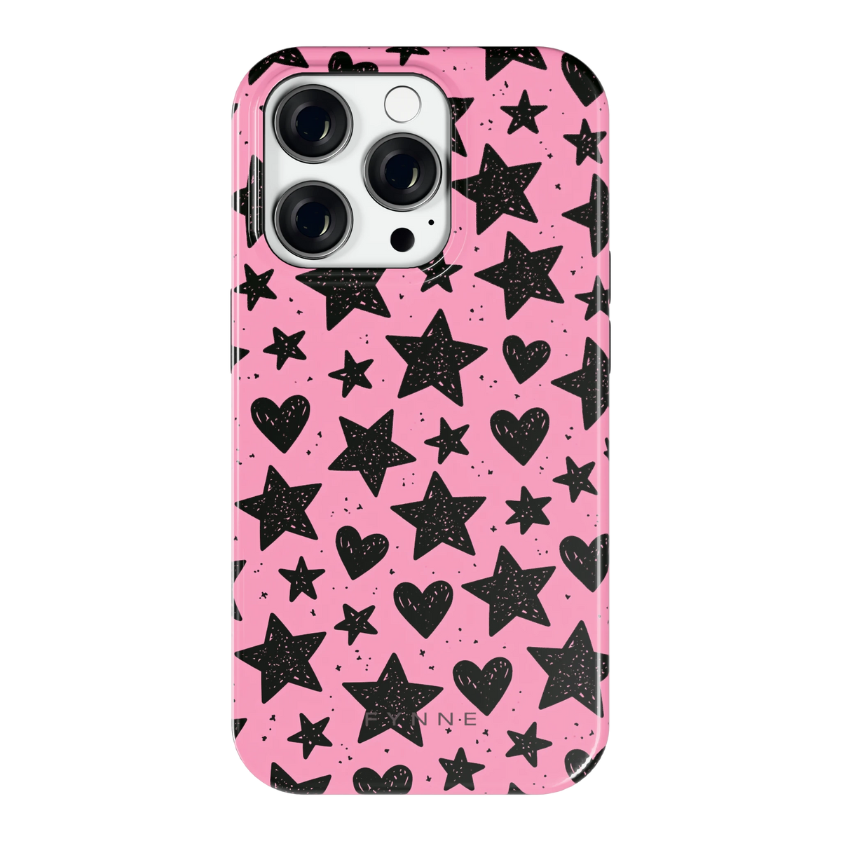 Zwarte sterren en hartjes hoesje voor iPhone 14 Pro, achterkant