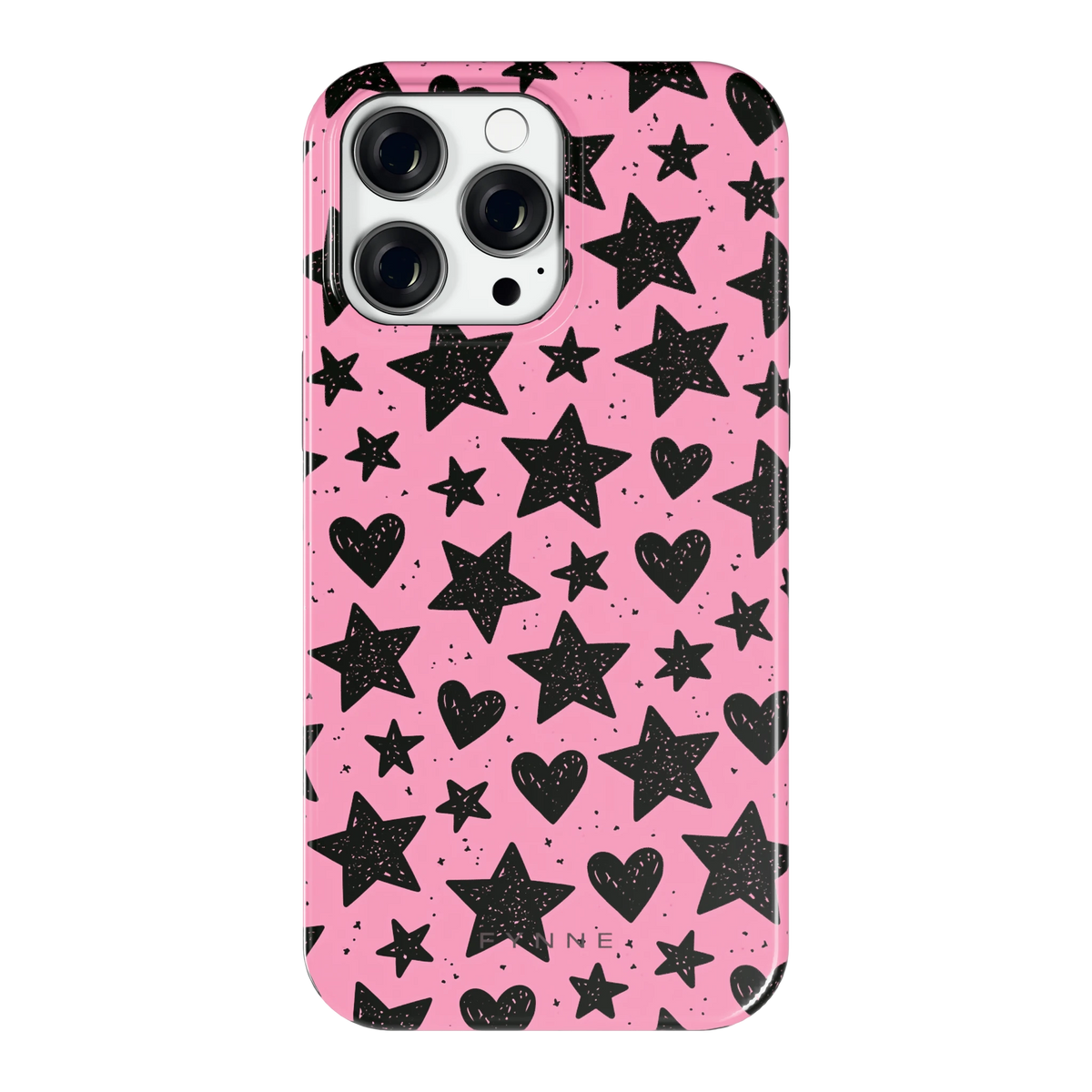 Zwarte sterren en hartjes hoesje voor iPhone 14 Pro Max, achterkant