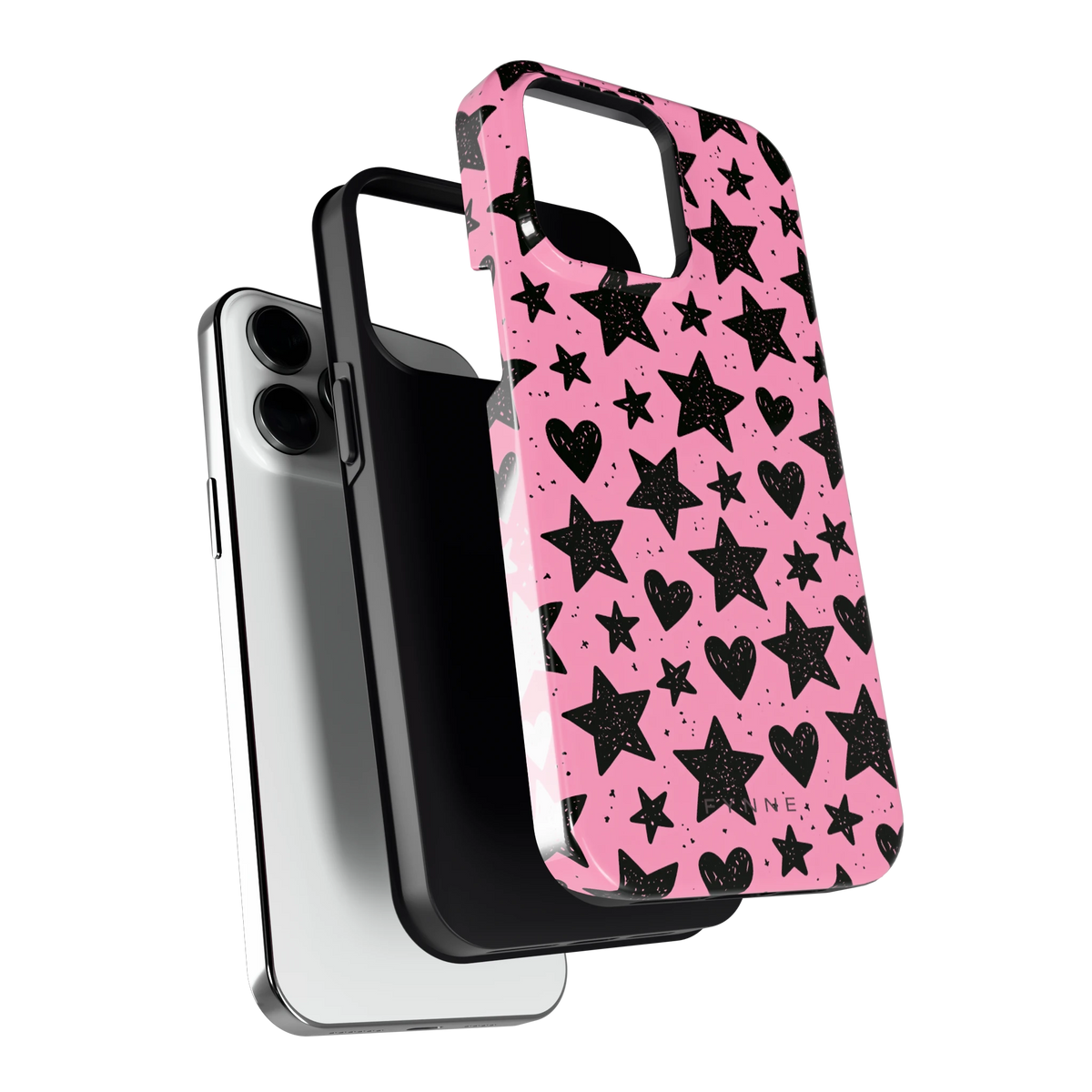 Zwarte sterren en hartjes hoesje voor iPhone 14 Pro Max, los van de telefoon