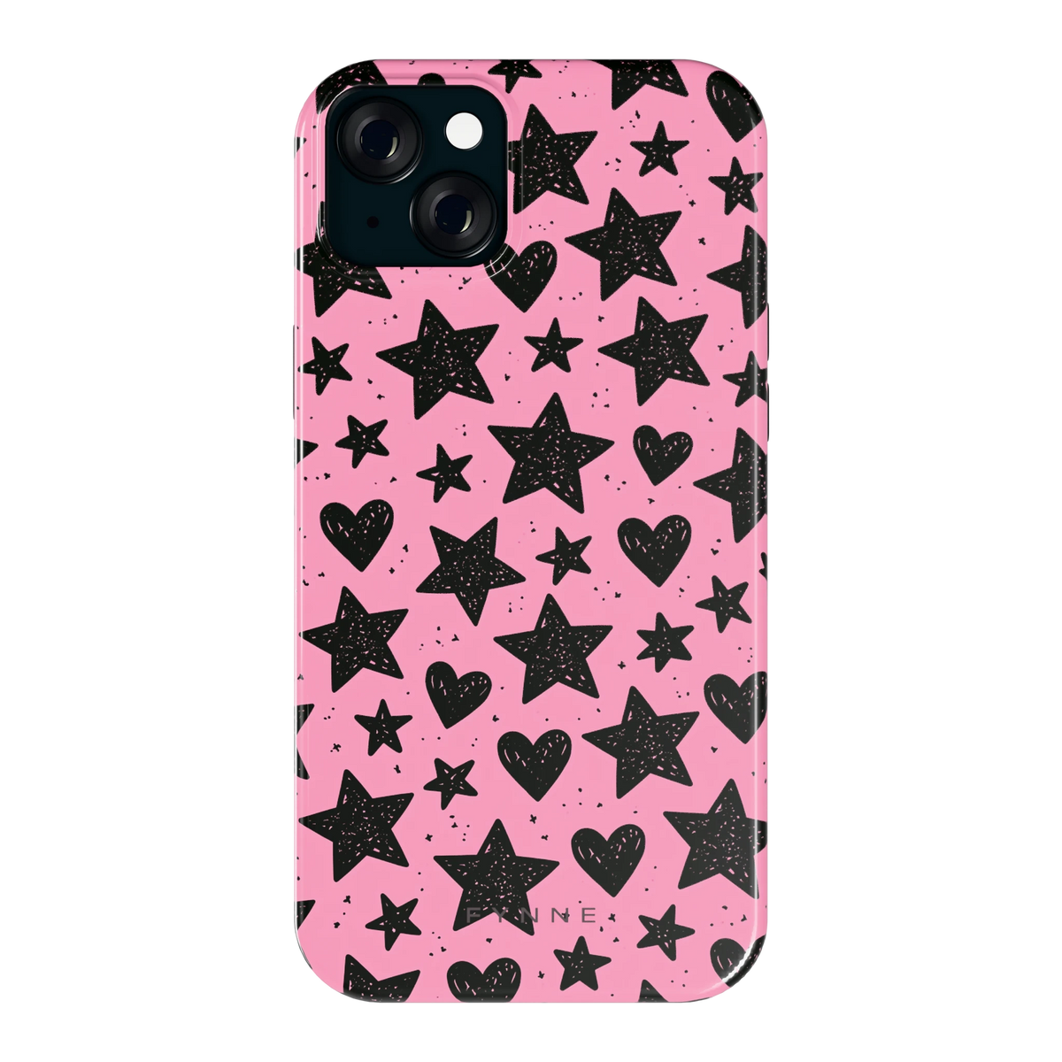 Zwarte sterren en hartjes hoesje voor iPhone 15 Plus, achterkant