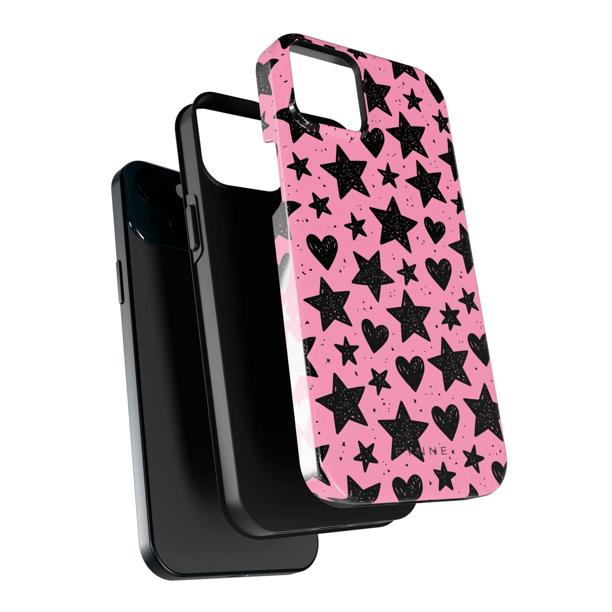 Zwarte sterren en hartjes hoesje voor iPhone 15 Plus, los van de telefoon