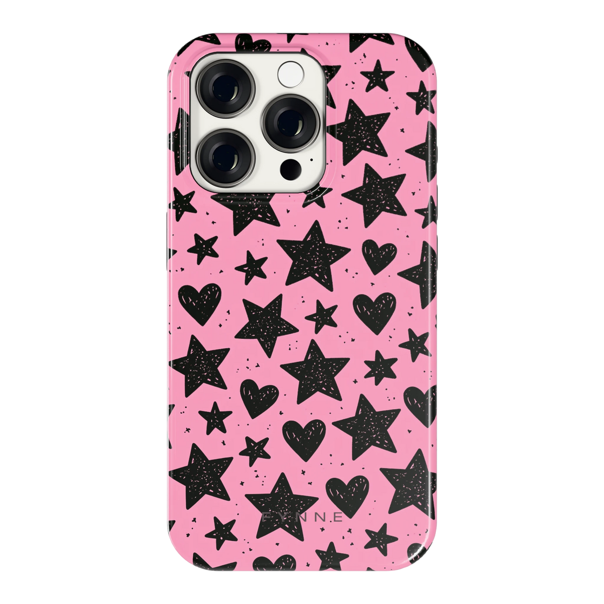 Zwarte sterren en hartjes hoesje voor iPhone 15 Pro, achterkant