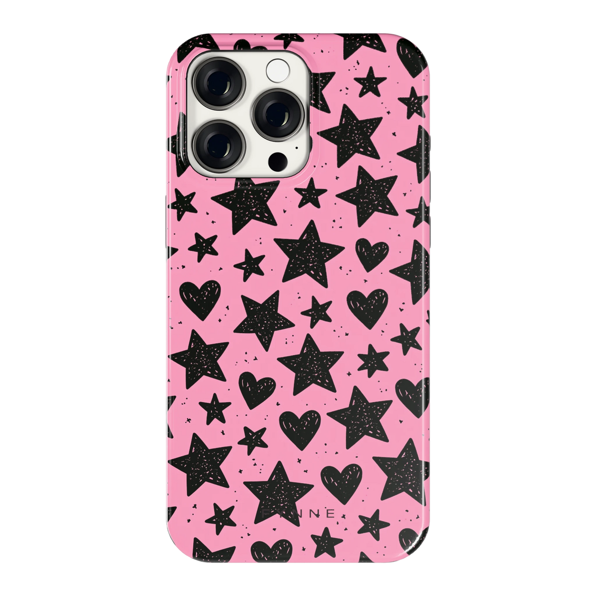 Zwarte sterren en hartjes hoesje voor iPhone 15 Pro Max, achterkant