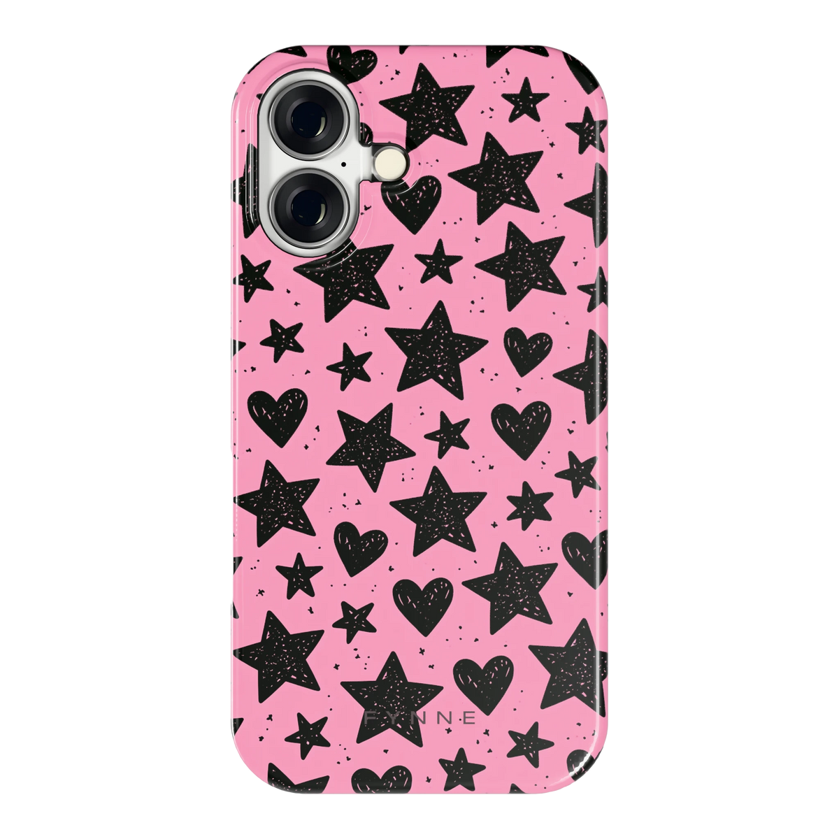 Zwarte sterren en hartjes hoesje voor iPhone 16, achterkant