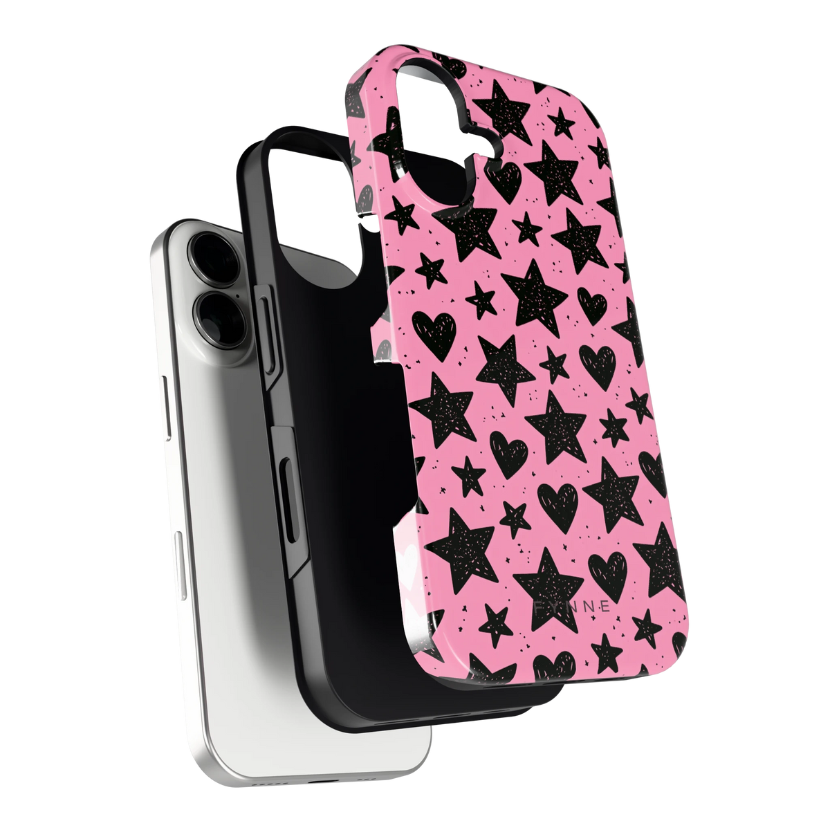 Zwarte sterren en hartjes hoesje voor iPhone 16, los van de telefoon