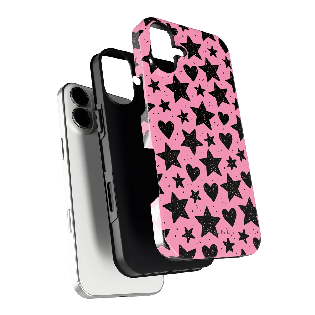 Zwarte sterren en hartjes hoesje voor iPhone 16 Plus, los van de telefoon
