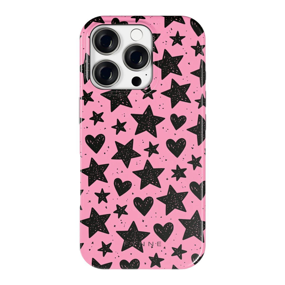 Zwarte sterren en hartjes hoesje voor iPhone 16 Pro, achterkant