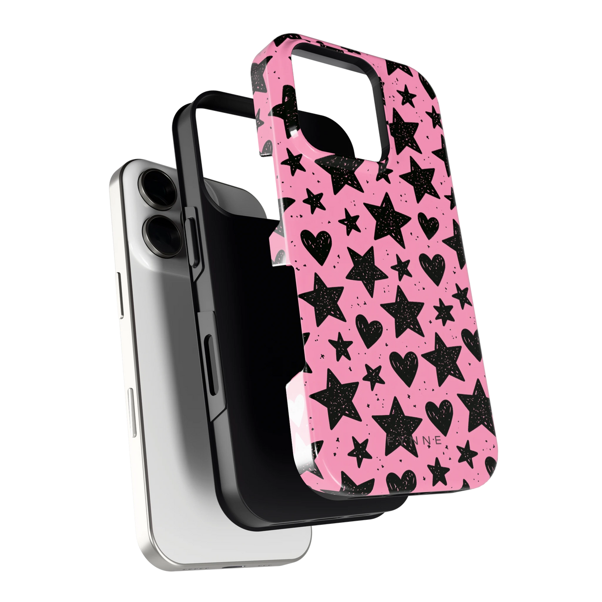 Zwarte sterren en hartjes hoesje voor iPhone 16 Pro, los van de telefoon