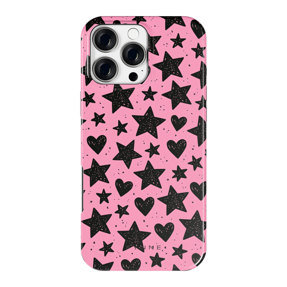 Zwarte sterren en hartjes hoesje voor iPhone 16 Pro Max, achterkant
