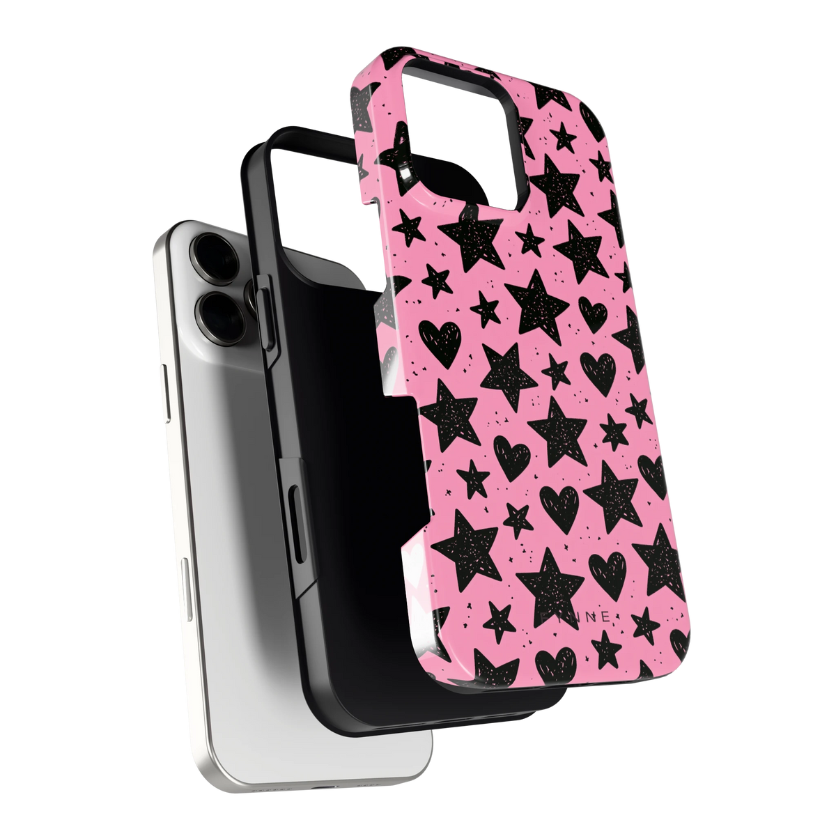 Zwarte sterren en hartjes hoesje voor iPhone 16 Pro Max, los van de telefoon