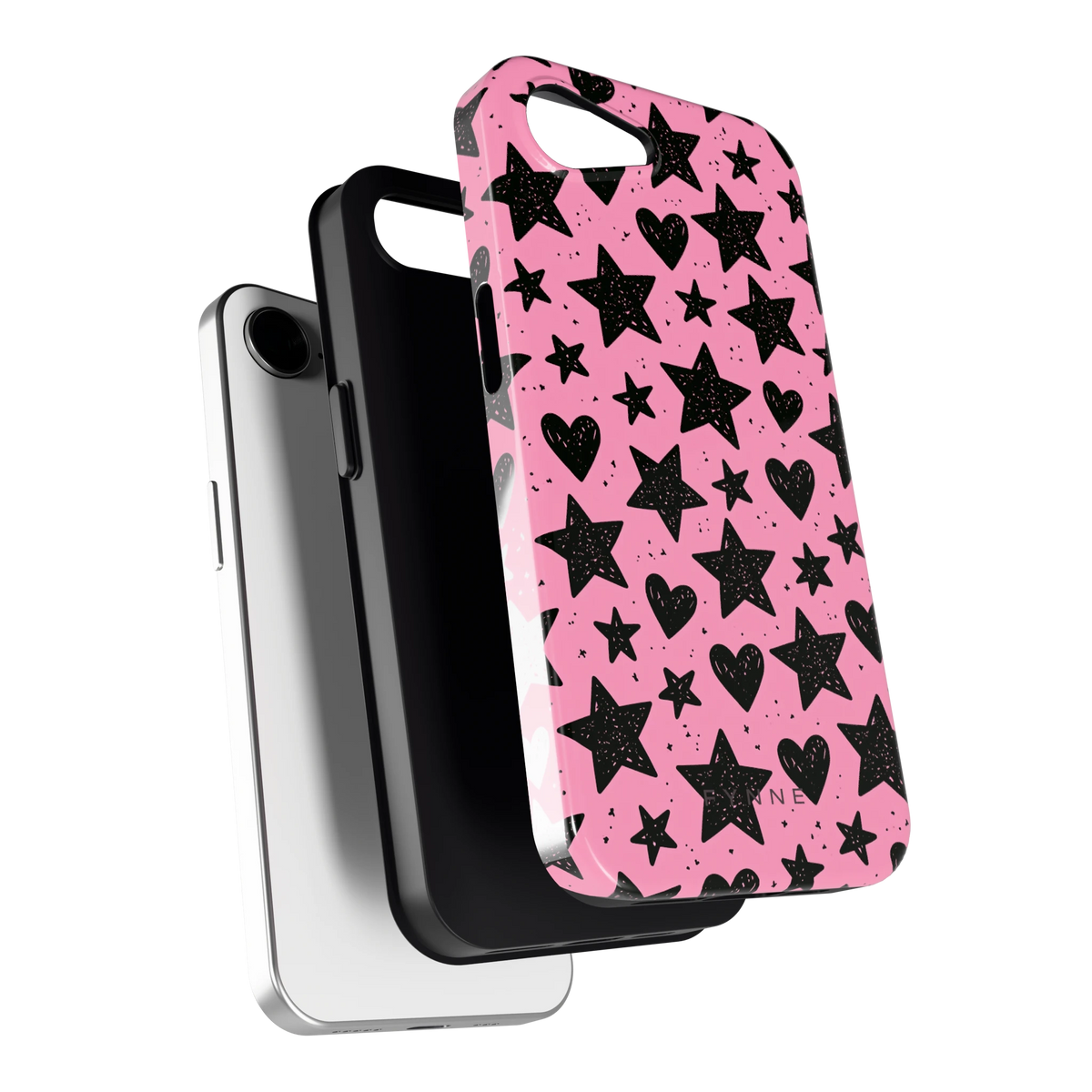 Zwarte sterren en hartjes hoesje voor iPhone 16e, los van de telefoon