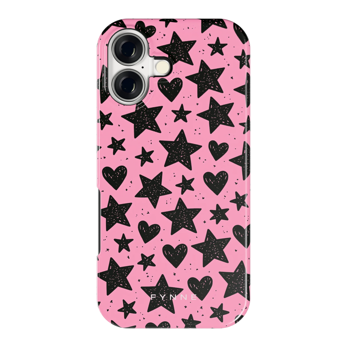 Zwarte sterren en hartjes hoesje voor iPhone 17, achterkant